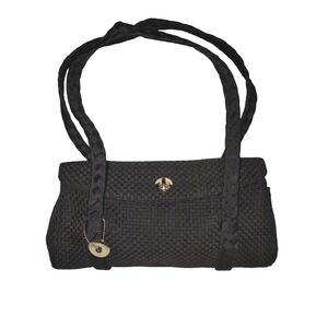 The Sak Black Woven Shoulder Bag‎ Braided Straps Flap Closure Purse